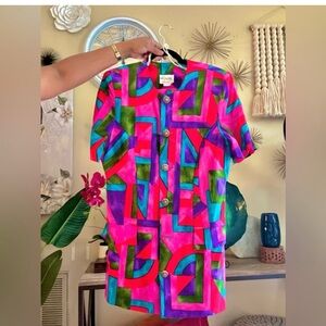 Vintage Colorful Geometric Button-Up Shirt